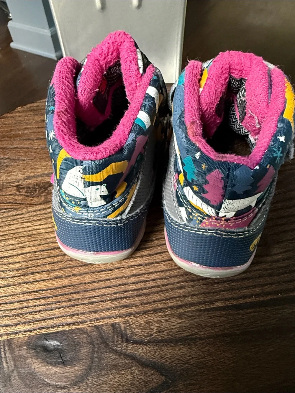 Grey & Pink Patterned Velcro Boots